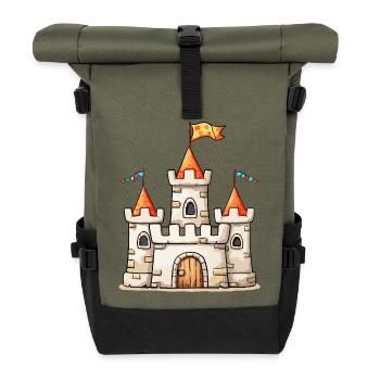 Sandbox Castle Illustration - Roll Top Backpack - olive/black - Front