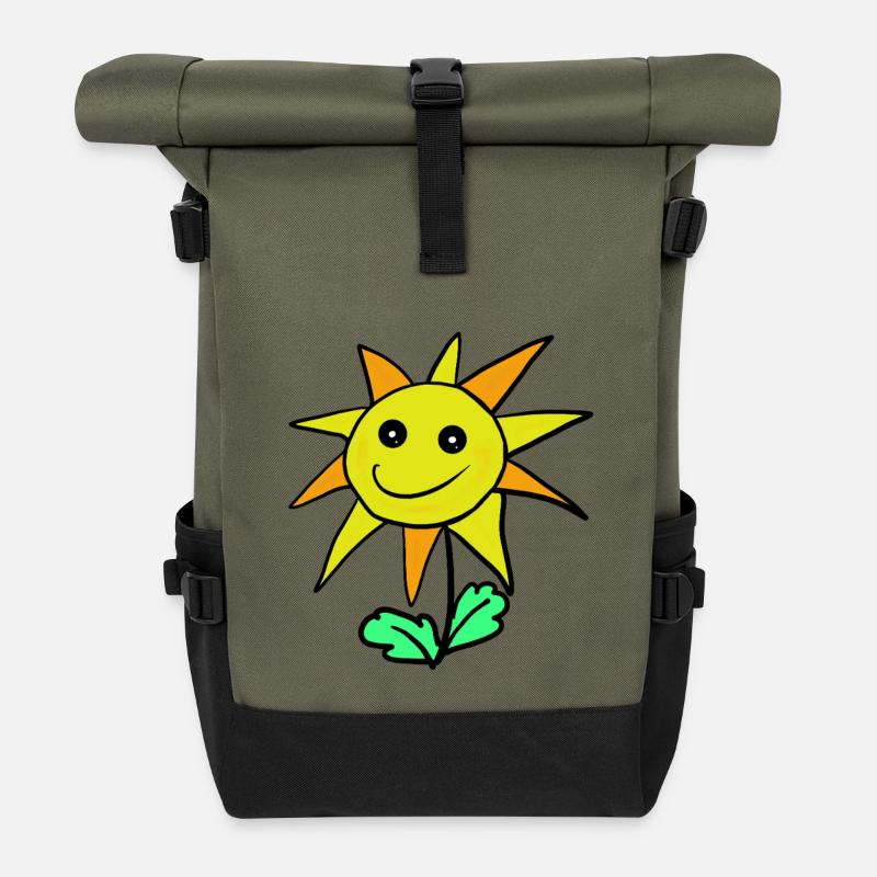Flower Flowers Sunflower Children - Roll Top Backpack - olive/black