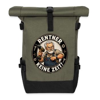 Rentner mit Bohrmaschine – Keine Zeit - Rolltop Rucksack - Olive/Schwarz - Vorne