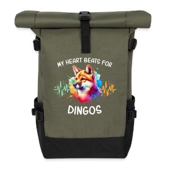 Australischer Wildhund Herzlinie - Rolltop Rucksack - Olive/Schwarz - Vorne