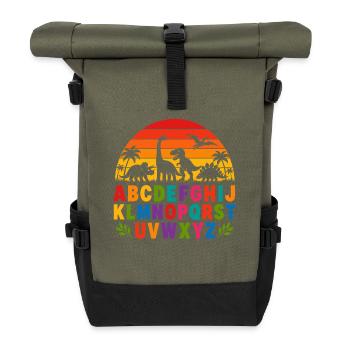 Regenbogen-Dino-Alphabet - Rolltop Rucksack - Olive/Schwarz - Vorne