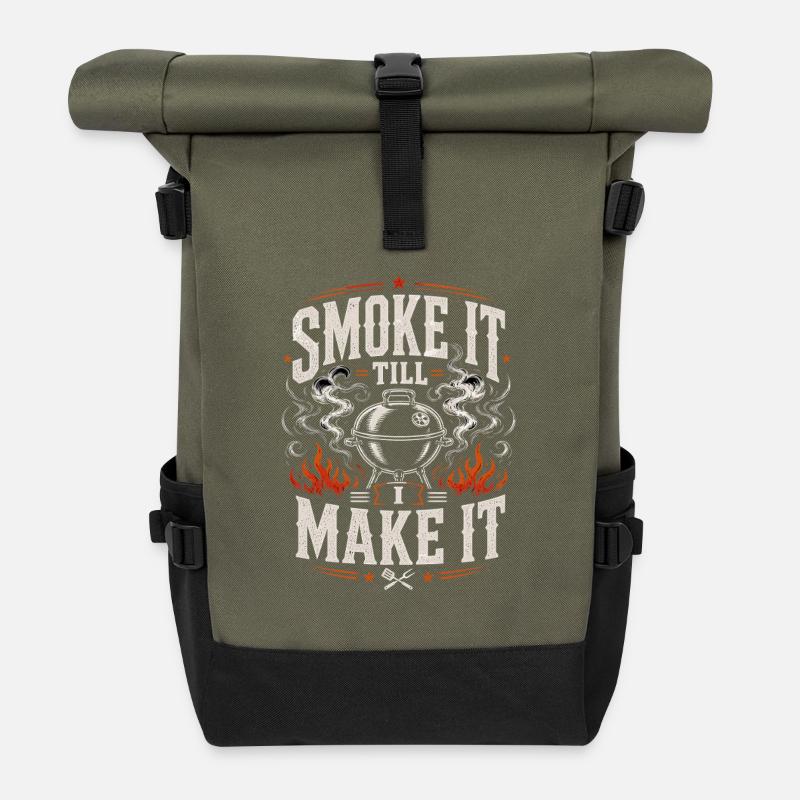 Grillmeister Papa Vater Held BBQ Männer - Rolltop Rucksack - Olive/Schwarz