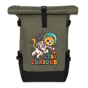 Bleib neugierig, Weltraumkatze - Rolltop Rucksack - Olive/Schwarz - Vorne