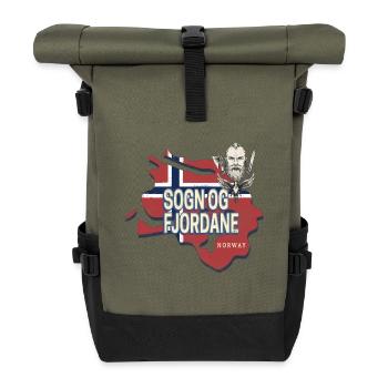 Sogn og Fjordane in Norwegen Provinz mit Landkarte - Rolltop Rucksack - Olive/Schwarz - Vorne