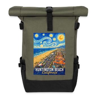 Starry Night in Huntington Beach, California - Roll Top Backpack - olive/black - Front