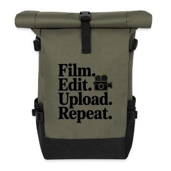 Film. Edit. Upload. Repeat. - Roll Top Backpack - olive/black - Front