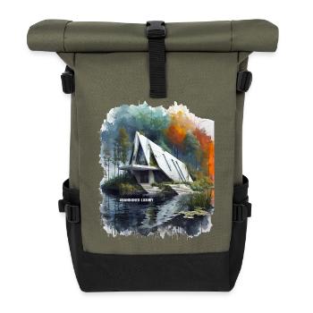 ABANDONED LUXURY - Modern A-Frame Ruins Sketch - Roll Top Backpack - olive/black - Front