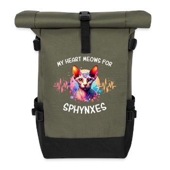 Sphynxkatze Herzlinie Nacktkatze - Rolltop Rucksack - Olive/Schwarz - Vorne