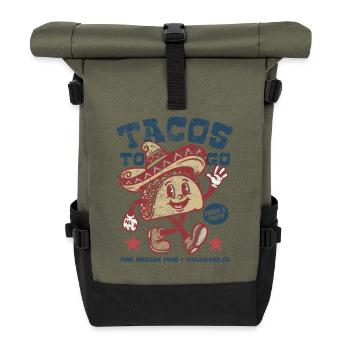 Des tacos à emporter | Dessin animé joyeux de sombreros tacos - Sac à dos roll top - olive/noir - Devant