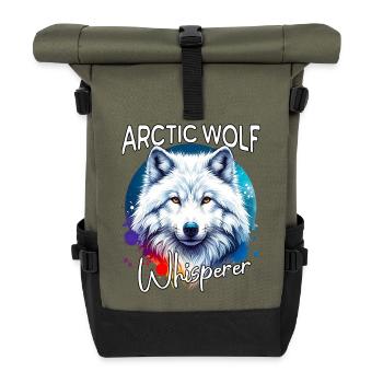 Arctic Wolf Whisperer - Roll Top Backpack - olive/black - Front