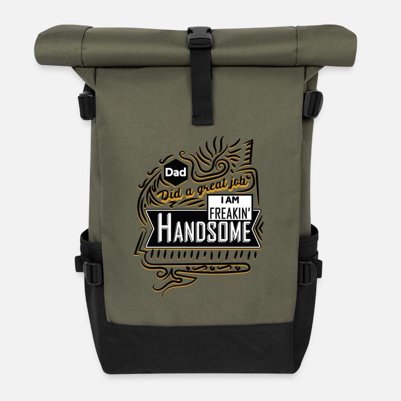 Papa Pride: Freakin' Handsome Saying - Roll Top Backpack - olive/black