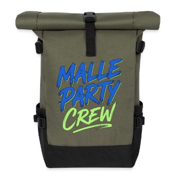 Malle Party Crew Mallorca Sommer Urlaub - Rolltop Rucksack - Olive/Schwarz - Vorne