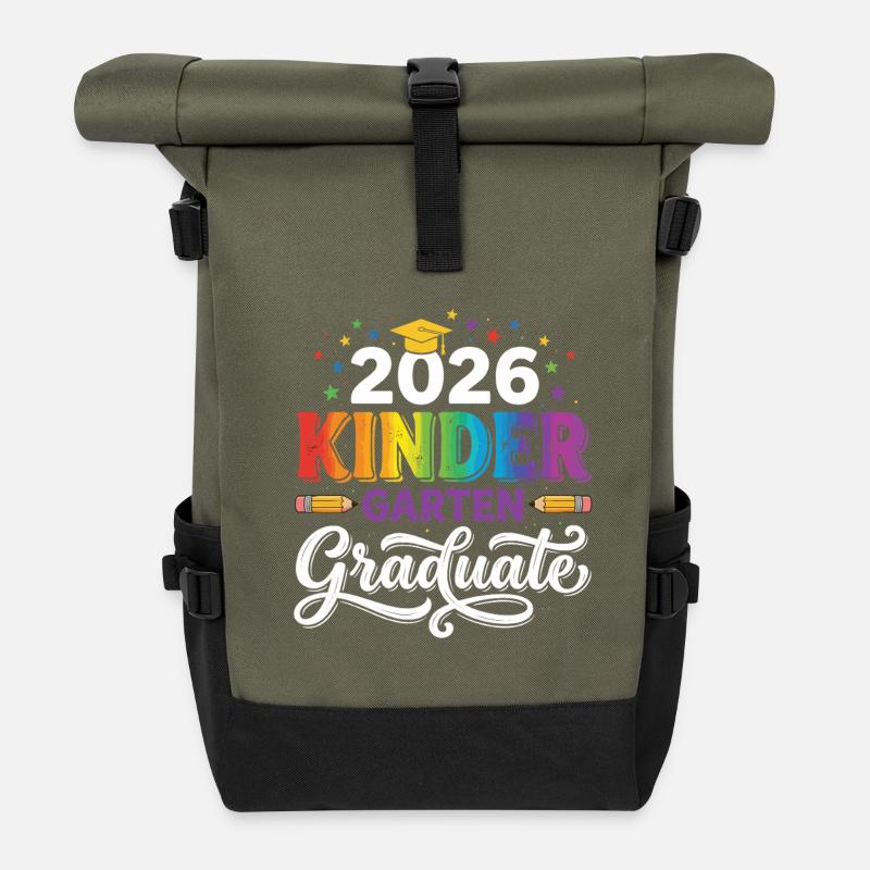 2026 Kindergarten-Absolvent Rainbow - Rolltop Rucksack - Olive/Schwarz