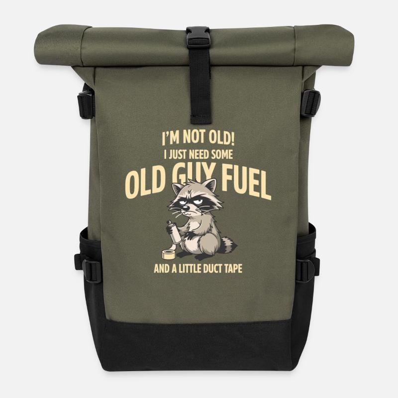 Grumpy Raccoon Old Guy Fuel Tee - Sac à dos roll top - olive/noir