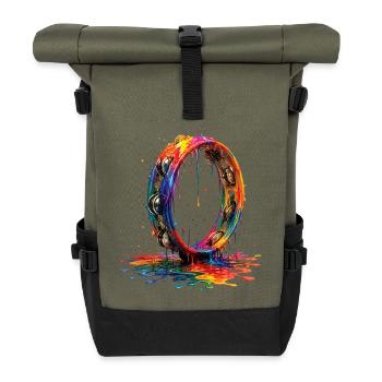 Tamburin mit tropfender Farbe - Rolltop Rucksack - Olive/Schwarz - Vorne