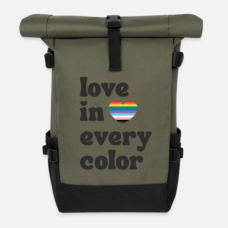 Love in every Color Pride LGBTQIA Regenbogen Herz - Rolltop Rucksack - Olive/Schwarz