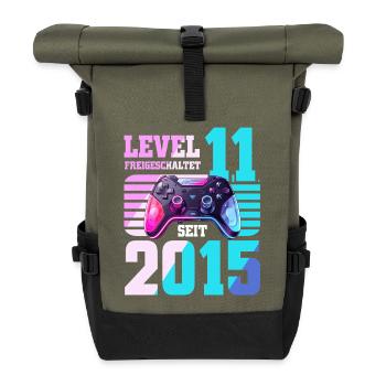 11. Geburtstag Gaming Gamer - Rolltop Rucksack - Olive/Schwarz - Vorne