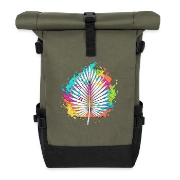 Bunte Palmenfächer Farbexplosion - Rolltop Rucksack - Olive/Schwarz - Vorne
