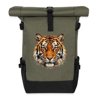 Tiger's head in oil paint style - Roll Top Backpack - olive/black - Front