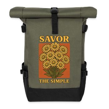 Einfach genießen | Blumen Slow Living - Rolltop Rucksack - Olive/Schwarz - Vorne