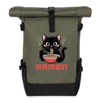 Schwarze Katze Ramen Nudel Fan Kawaii - Rolltop Rucksack - Olive/Schwarz - Vorne