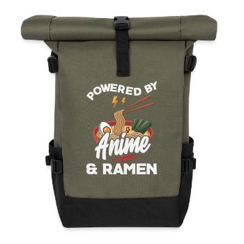 Powered By Anime Und Ramen Nudel Fan - Rolltop Rucksack - Olive/Schwarz - Vorne