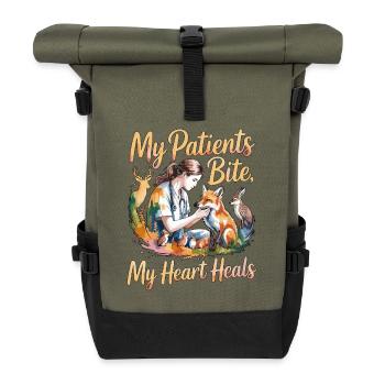 Wildlife Vet My Patients Bite My Wildlife Care - Roll Top Backpack - olive/black - Front