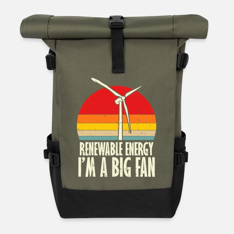 Big Fan of Renewable Energy Retro - Roll Top Backpack - olive/black