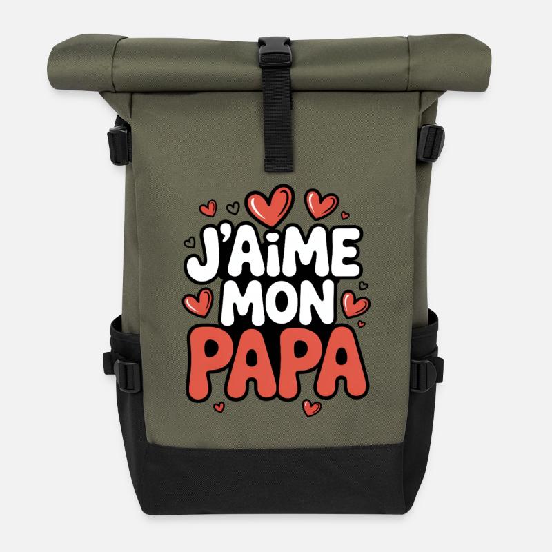 Fête des Pères J'aime Mon Papa Cœurs - Sac à dos roll top - olive/noir