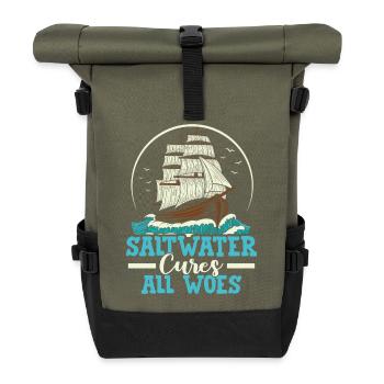 L’eau salée guérit tous les malheurs, capitaine de voile de marin - Sac à dos roll top - olive/noir - Devant