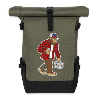 Bigfoot in Red Plaid Beerwear - Roll Top Backpack - olive/black - Front