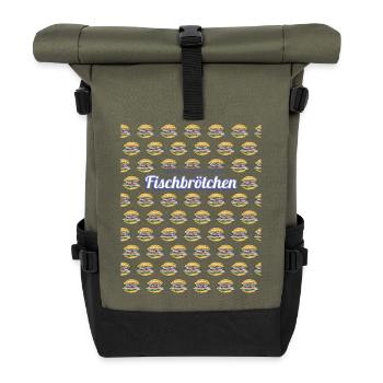 Fischbrötchen mit Matjes oder Bismarckhering - Rolltop Rucksack - Olive/Schwarz - Vorne