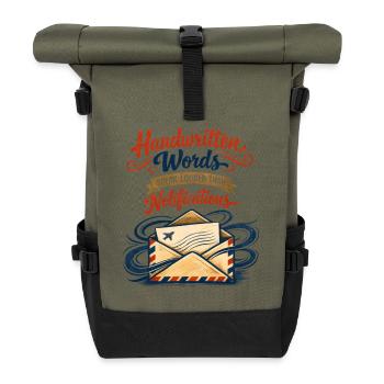 Handwriting instead of push | Snail Mail - Roll Top Backpack - olive/black - Front