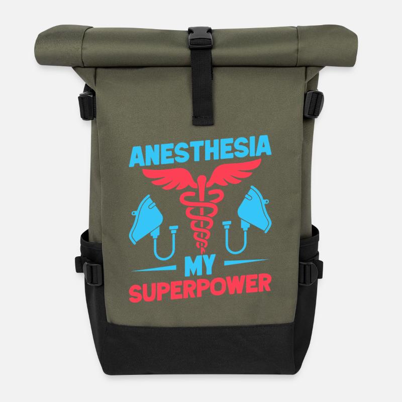 Anesthesiologist My Superpower Anesthesia - Roll Top Backpack - olive/black