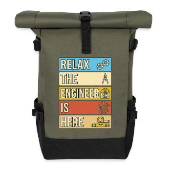 Relax The Engineer Is Here Retro Geschenk - Rolltop Rucksack - Olive/Schwarz - Vorne