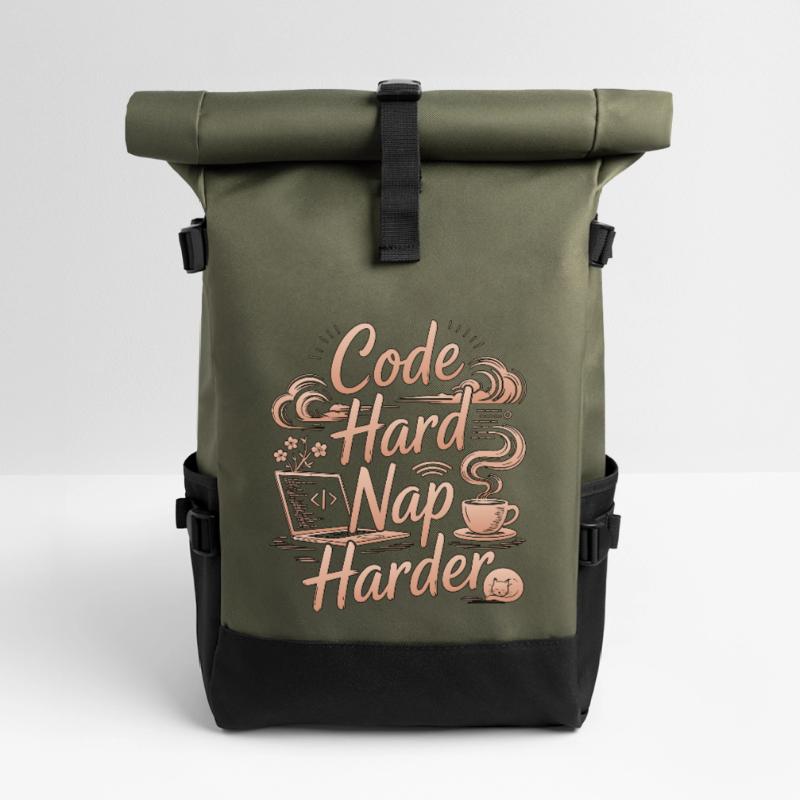 Remote Developer Code Hard Nap Harder Remote Coder Roll Top Backpack