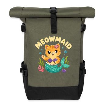  Meowmaid Niedliche Katze Meerjungfrau Wortspiel - Rolltop Rucksack - Olive/Schwarz - Vorne