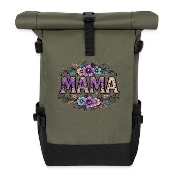 Cadeau Maman : Visuel Mama Rétro - Sac à dos roll top - olive/noir - Devant