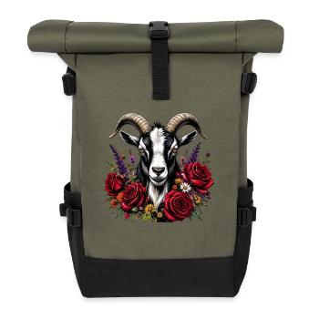 Goat's head with rosary wreath - Roll Top Backpack - olive/black - Front