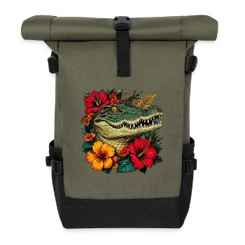 Alligatorenkopf Tropenblüten - Rolltop Rucksack - Olive/Schwarz - Vorne