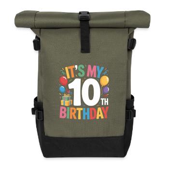 10th birthday - Roll Top Backpack - olive/black - Front