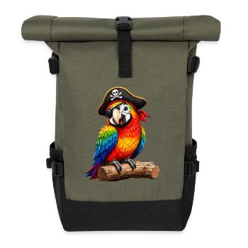  Bunter Piratenpapagei Mit Augenklappe Für Kinder - Rolltop Rucksack - Olive/Schwarz - Vorne