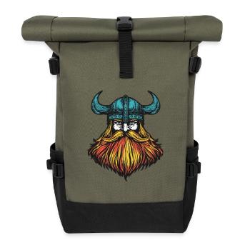 Wikinger Kopf - Rolltop Rucksack - Olive/Schwarz - Vorne