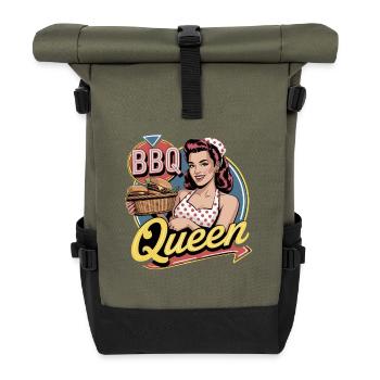 BBQ Queen Retro Grill Master Burger Party - Roll Top Backpack - olive/black - Front