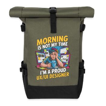 UX/UI Designer Morning Is Not My Time Web Designer - Rolltop Rucksack - Olive/Schwarz - Vorne