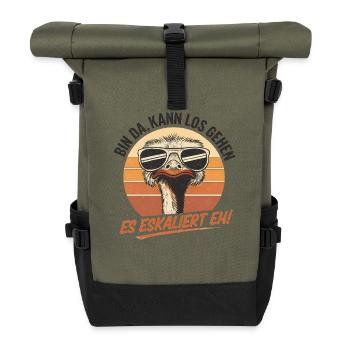 Es Eskaliert Eh Strauß Vogel Party Humor Spruch - Rolltop Rucksack - Olive/Schwarz - Vorne