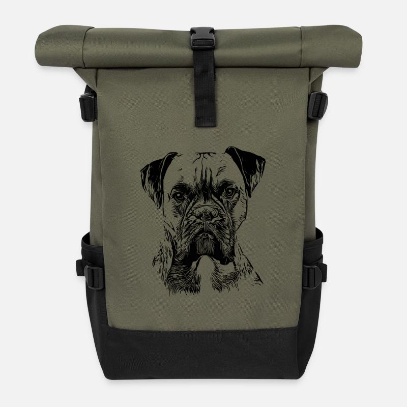 Deutscher Boxer Hund - Rolltop Rucksack - Olive/Schwarz