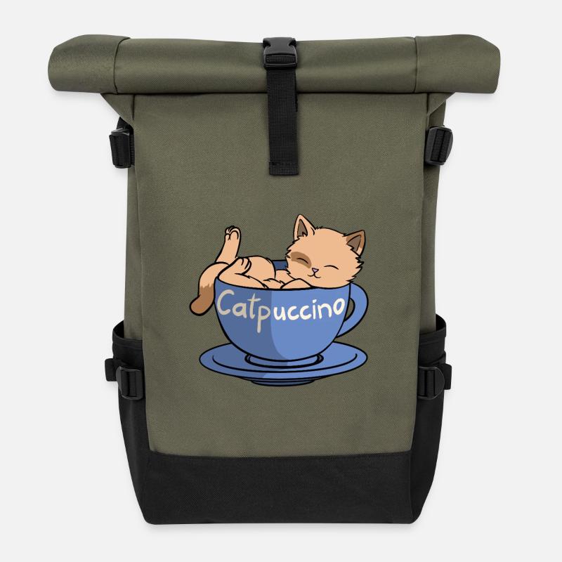 Catpuccino - Roll Top Backpack - olive/black
