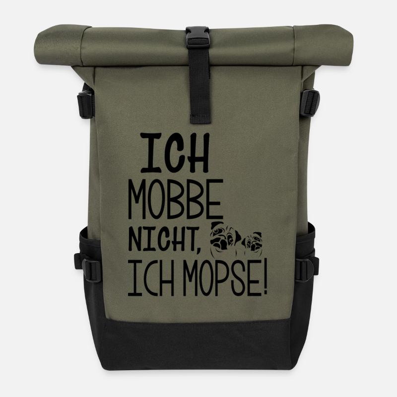 Ich Mopse - Mops - Rolltop Rucksack - Olive/Schwarz