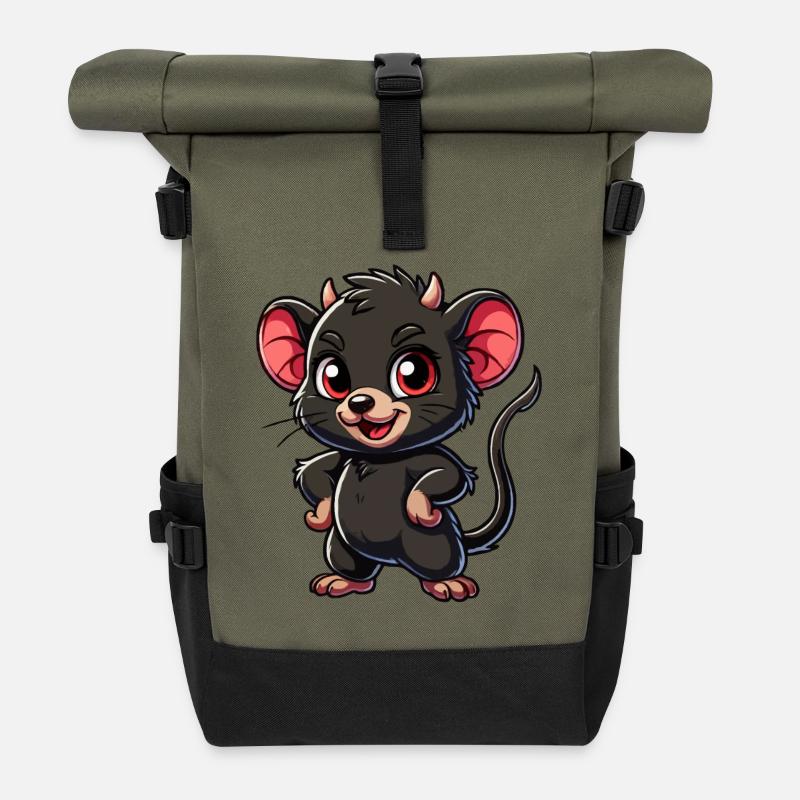 Tasmanisches Teufelskind - Rolltop Rucksack - Olive/Schwarz